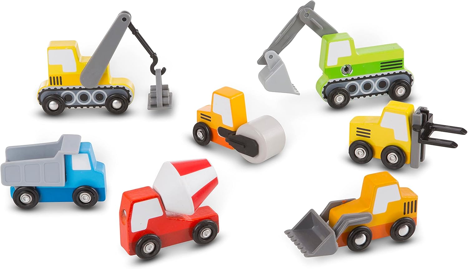 Melissa & Doug Wooden Construction Site Vehicles With Wooden Storage Tray (8 pcs) Construction Toys, Vehicle Toys, Cars For Toddlers And Kids Ages 3+