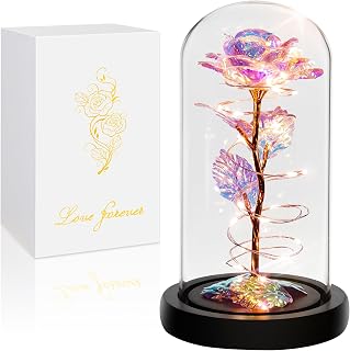 Birthday Gifts For Women,Rose Flower Gifts for Mom,Womens Gifts for Christmas,Colorful Rainbow Flower Rose Light Up Rose in A Glass Dome,Xmas Gifts For Her,Anniversary,Valentines,Wedding Gifts
