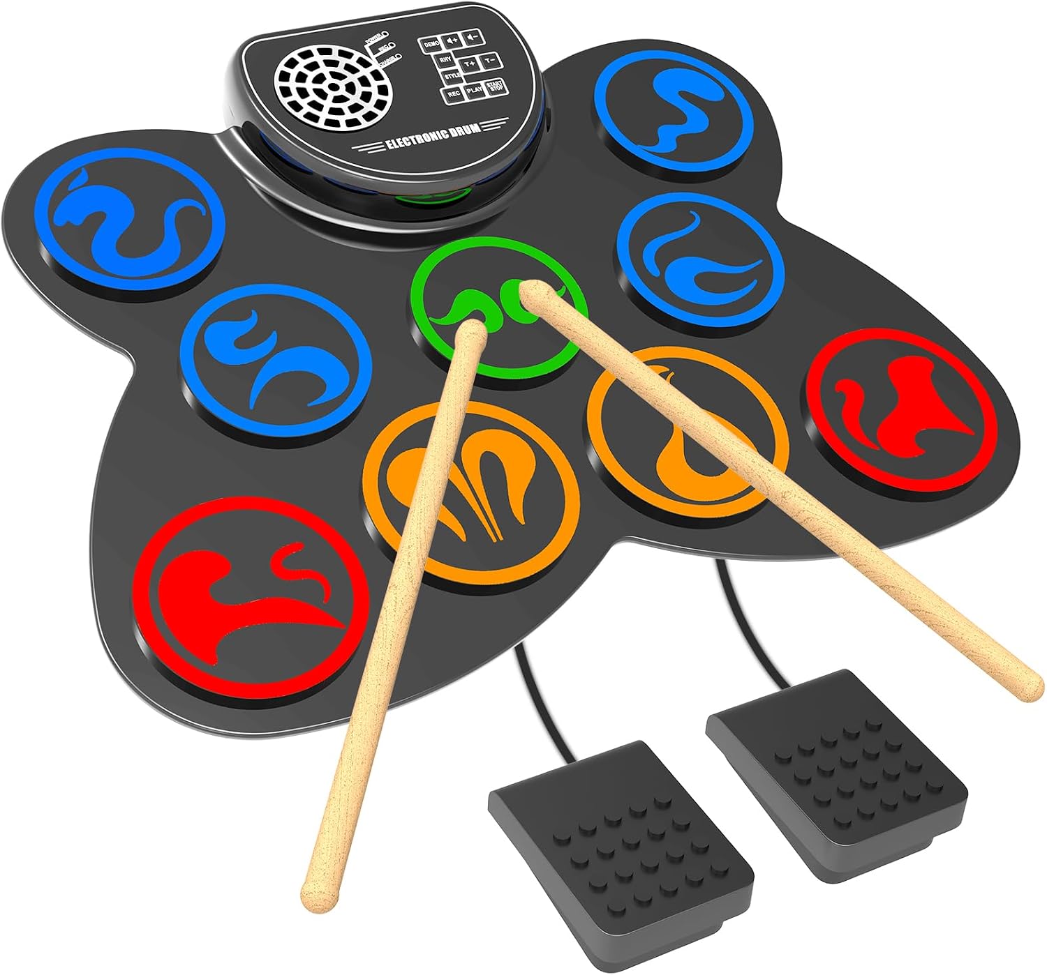 Electric Drum Kit - CNAPXAIA Portable Kids Drum Set with Build-in Stereo Speakers, 9 Pad Silicone Electronic Drum Machine Musical Instrument Gifts for Birthday Christmas