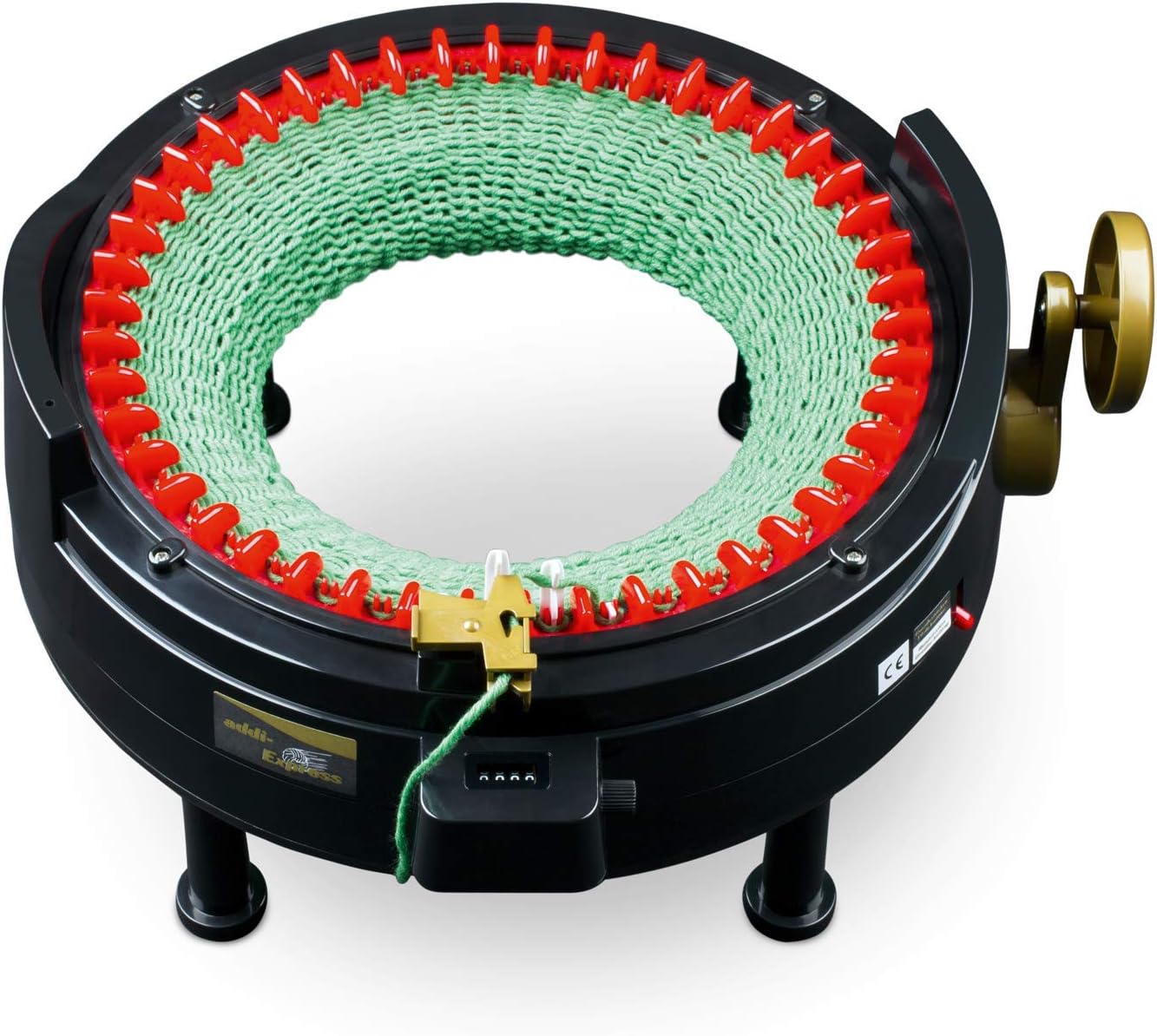 Addi Express King Size Knitting Machine, 46 Needle Round Loom with Row Counter and Hand Crank, Black, 17.7 Inch Flat Panel Width