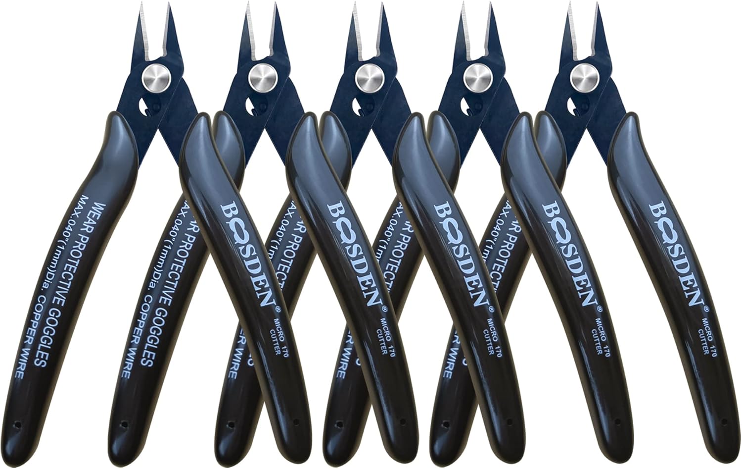 Flush Cut Pliers, 5 Pack, Inch Small Wire Cutters, BOOSDEN 170 Cutters Cutter Micro Cutter, for Crafts, Models, Zip Ties Snips, Nippers, Electronic Side (BSD-T045)