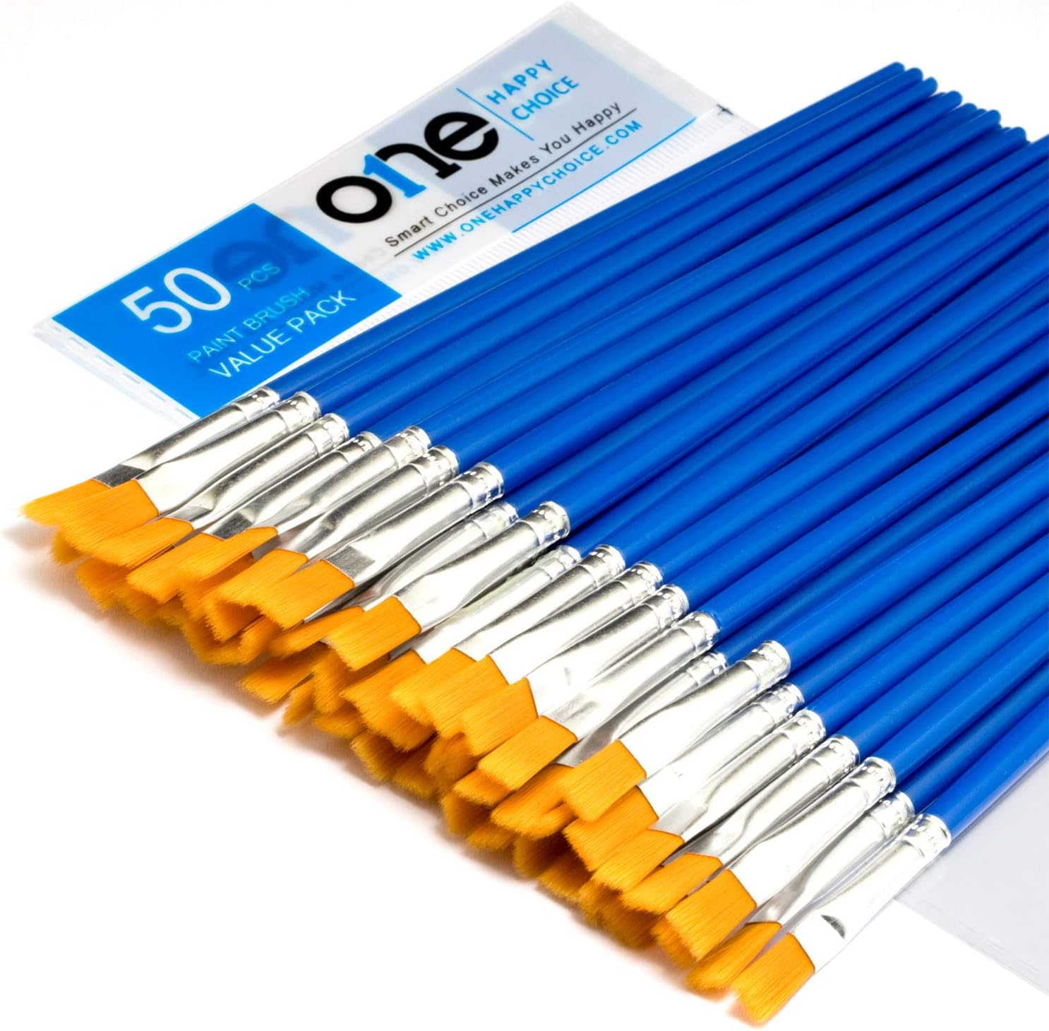 50 Pcs Flat Paint Brushes Set with Synthetic Hair, Short Plastic Handle, Small Brush Bulk Kit, Acrylic Oil Watercolor Fine Art Painting for Starter, Value Pack