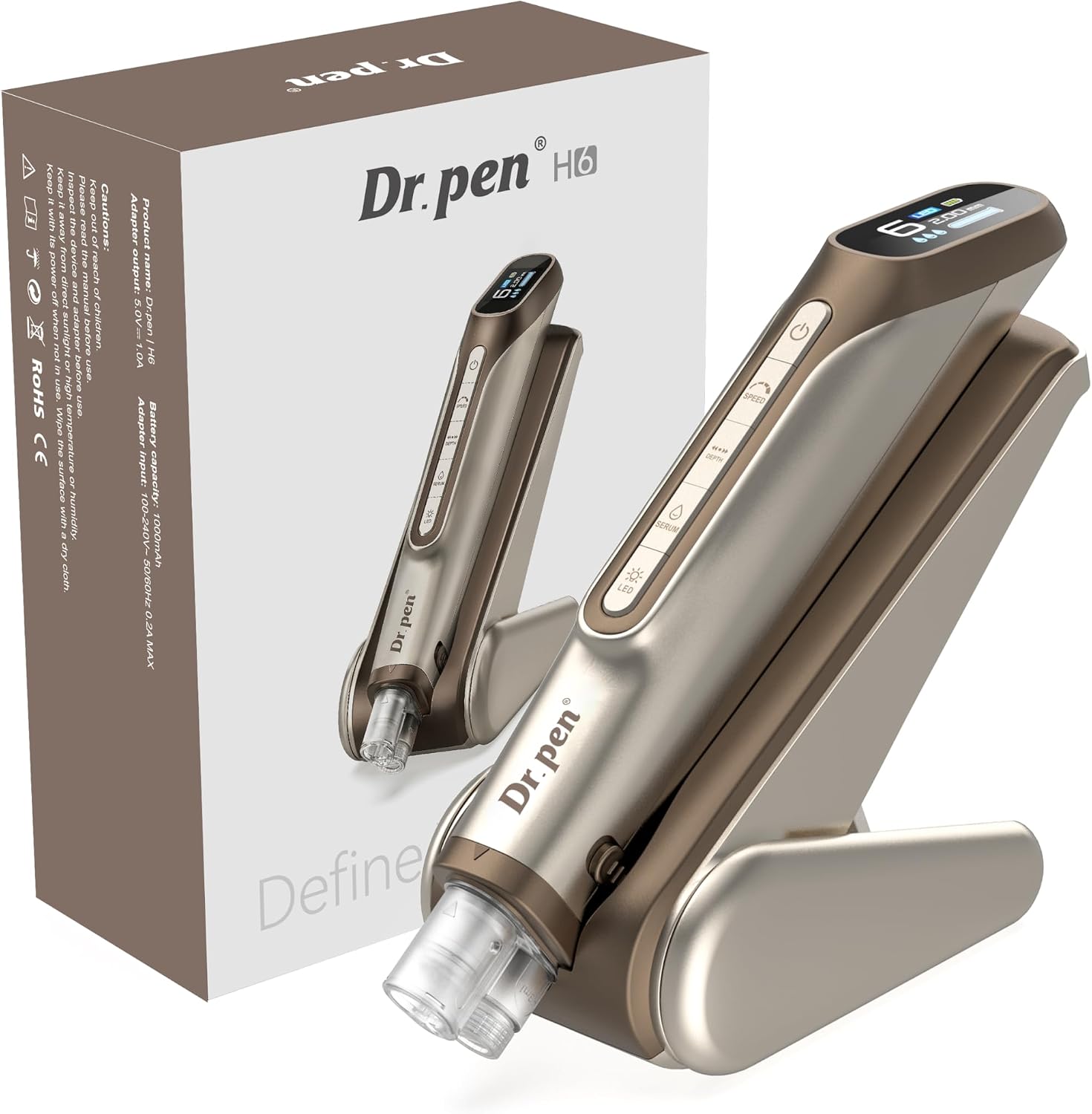 Dr. Pen H6 Professional Skin Care Device with LED Light Therapy - Wireless Skin Care Pen for Face, Serum Absorption - Dual Power, LED Display, Includes 2 Cartridges
