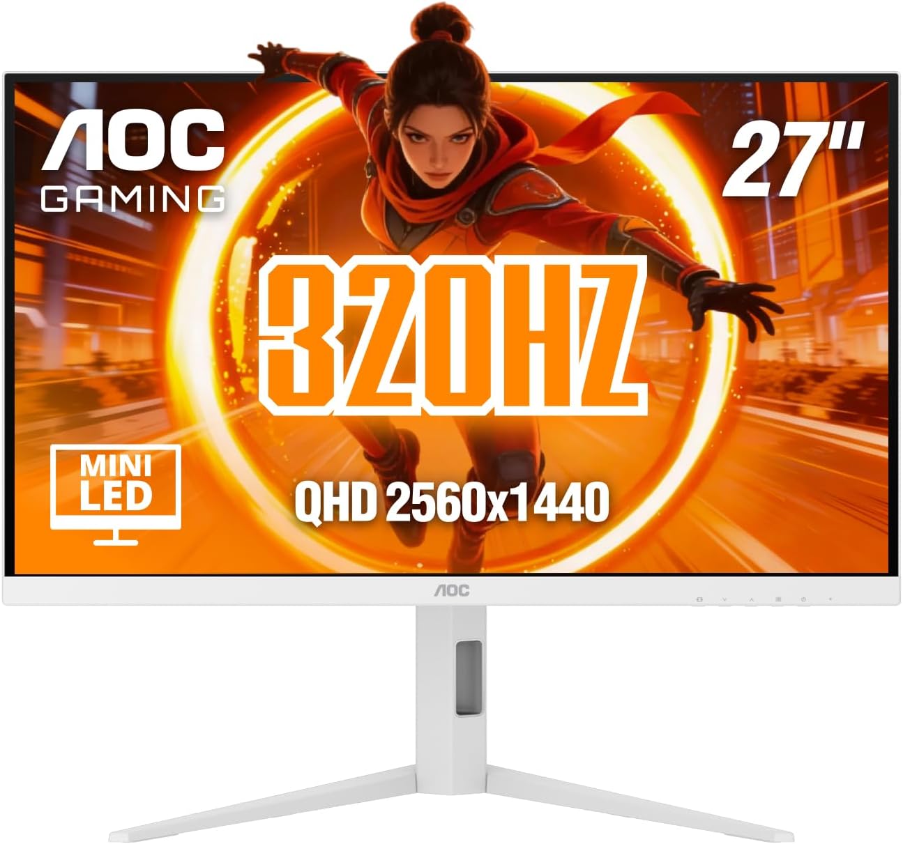 AOC 27 Inch Gaming Monitor QHD 320Hz Mini-LED HDR1000, White, Q27G4SLM/WS