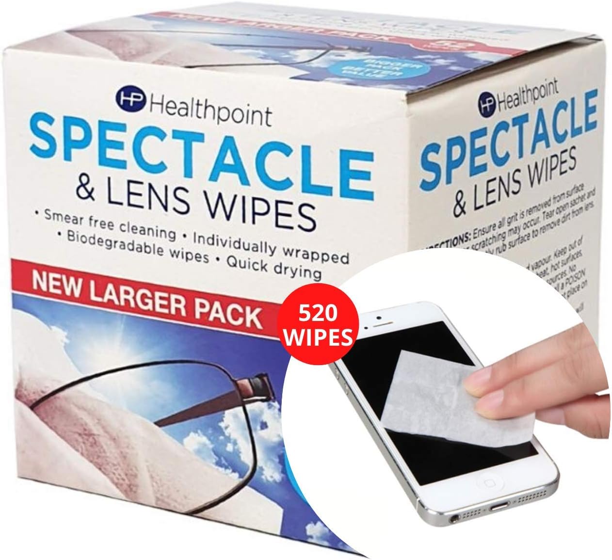 Healthpoint Screen Wipes 520 Individually Wrapped Phone Cleaning Wipes Also Suitable for Glasses, Keyboards, Cameras etc (10 Extra Value Packs of 52 Alcohol Wipes = 520 Wipes)