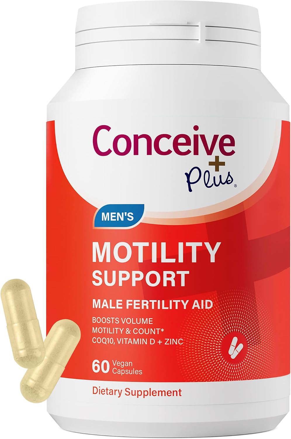 CONCEIVE PLUS Motility Support for Men | Boost Sperm Volume & Count | Spermidine Supplements with Vitamin D, E, Zinc, Antioxidants Multivitamin Fertility Supplements for Men, 60 Capsules