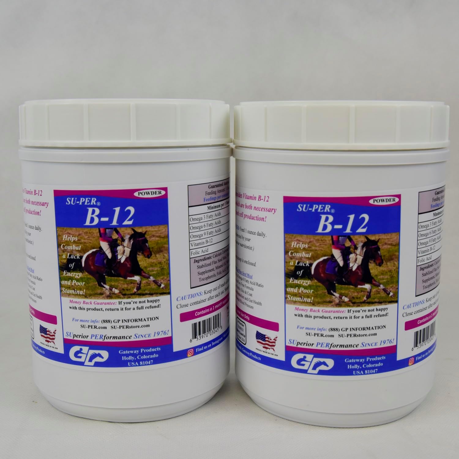 SU-PER B-12 Energy Horse Supplement - Equine Vitamins B-12 & B-9 Folic Acid Support Powder - 2.5 Pounds, (2 Pack)