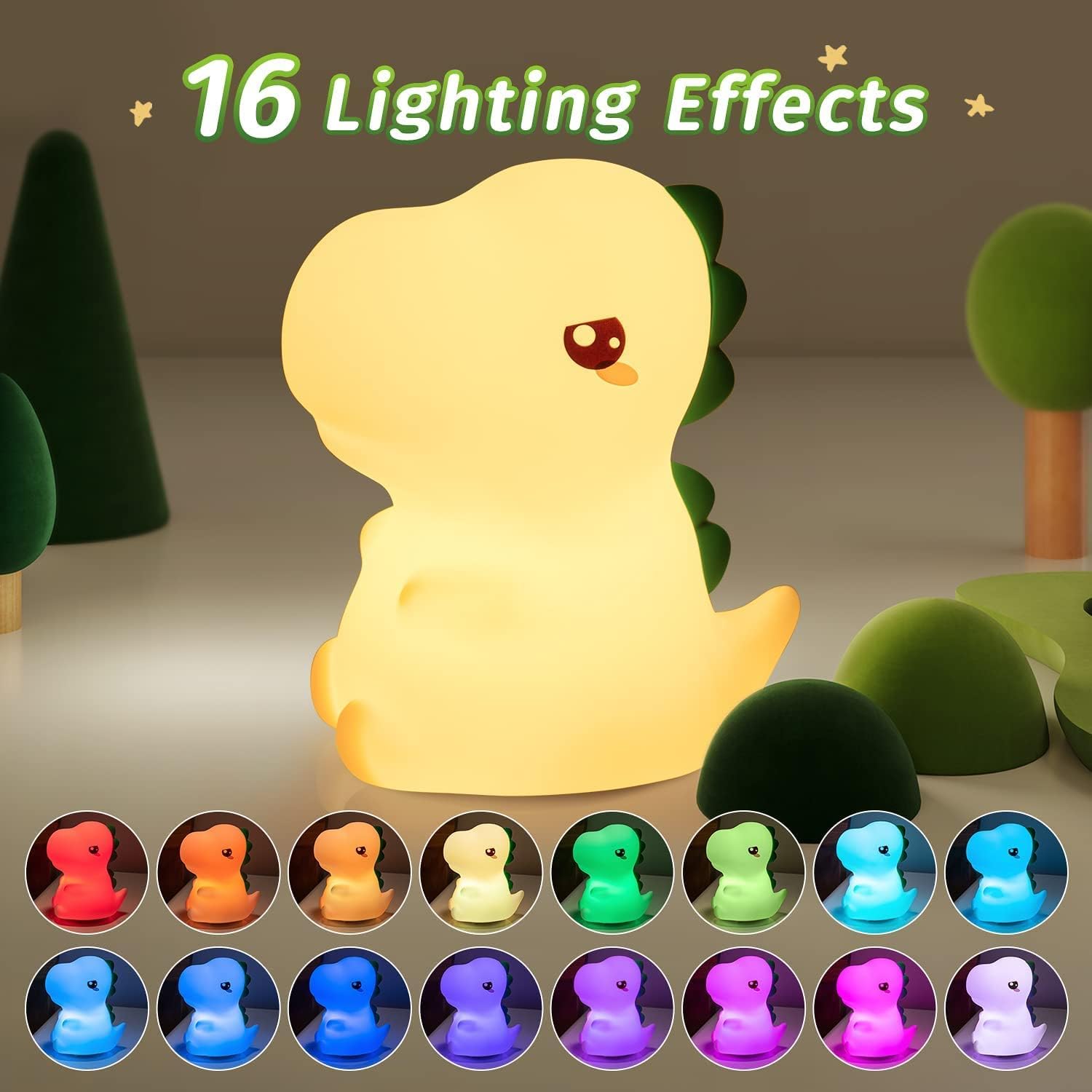 One Fire Dinosaur Night Light for Kids, 16 Color Changing Kids Night Light, Silicone Dinosaur Nightlight for Kids Room, Portable Battery Baby Night Light Dinosaur Lamp,Dinosaur Gifts Cute Night