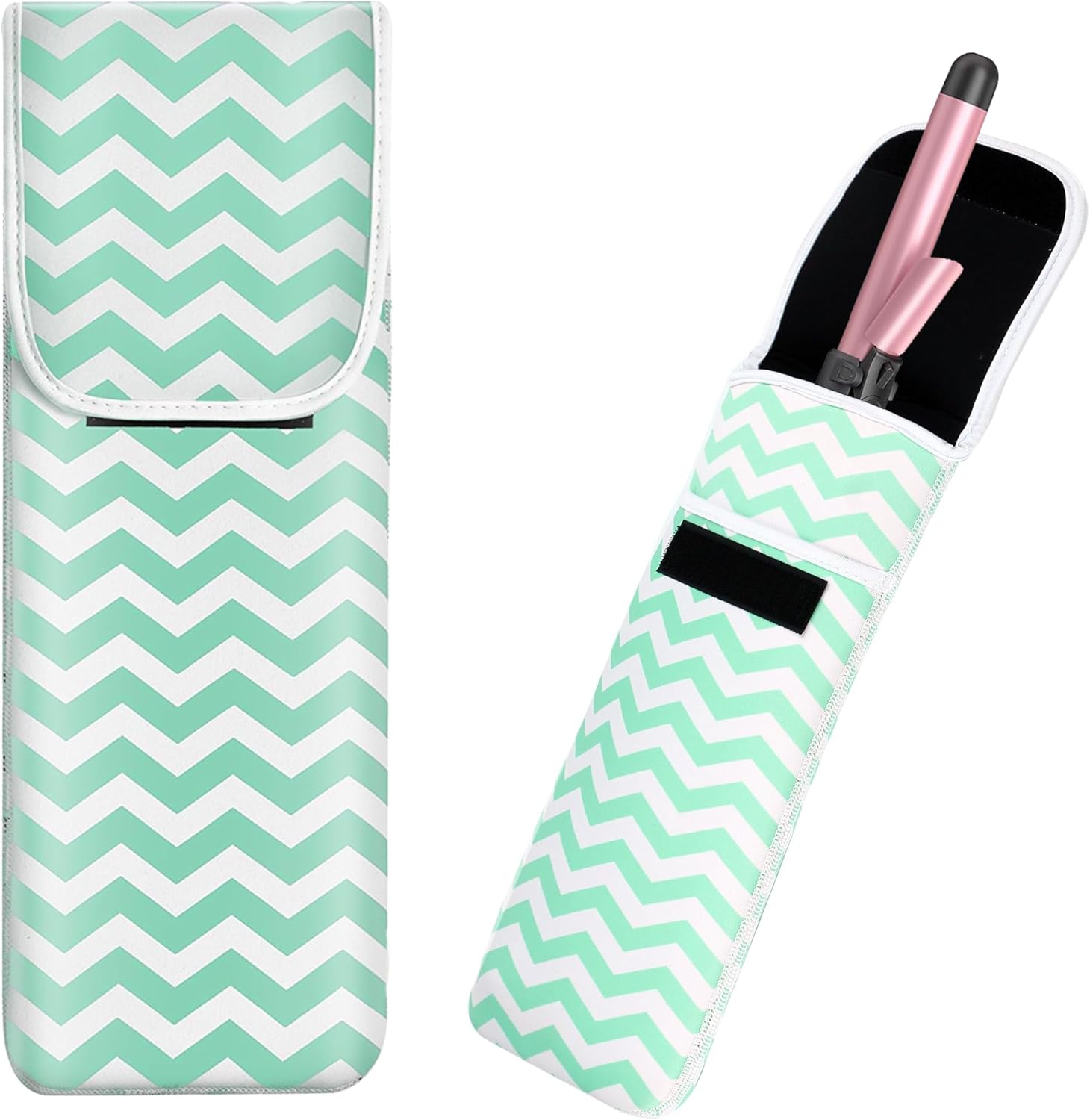 Women's Heat Resistant Neoprene Curling Iron Holder Flat Iron Curling Wand Travel Storage Cover Case Bag Pouch -Water-Resistant (Green-2)