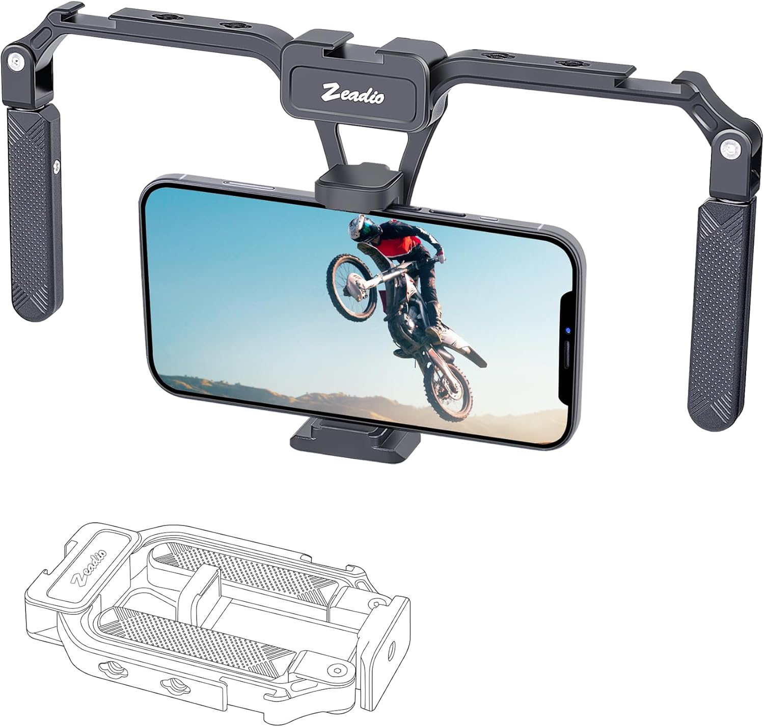 Zeadio Aluminum Smartphone Stabilizer Grip, Foldable Cellphone Video Rig, Filmmaking Vlogging Case, Phone Stabilizer Tripod Mount for iPhone and Android Smartphones
