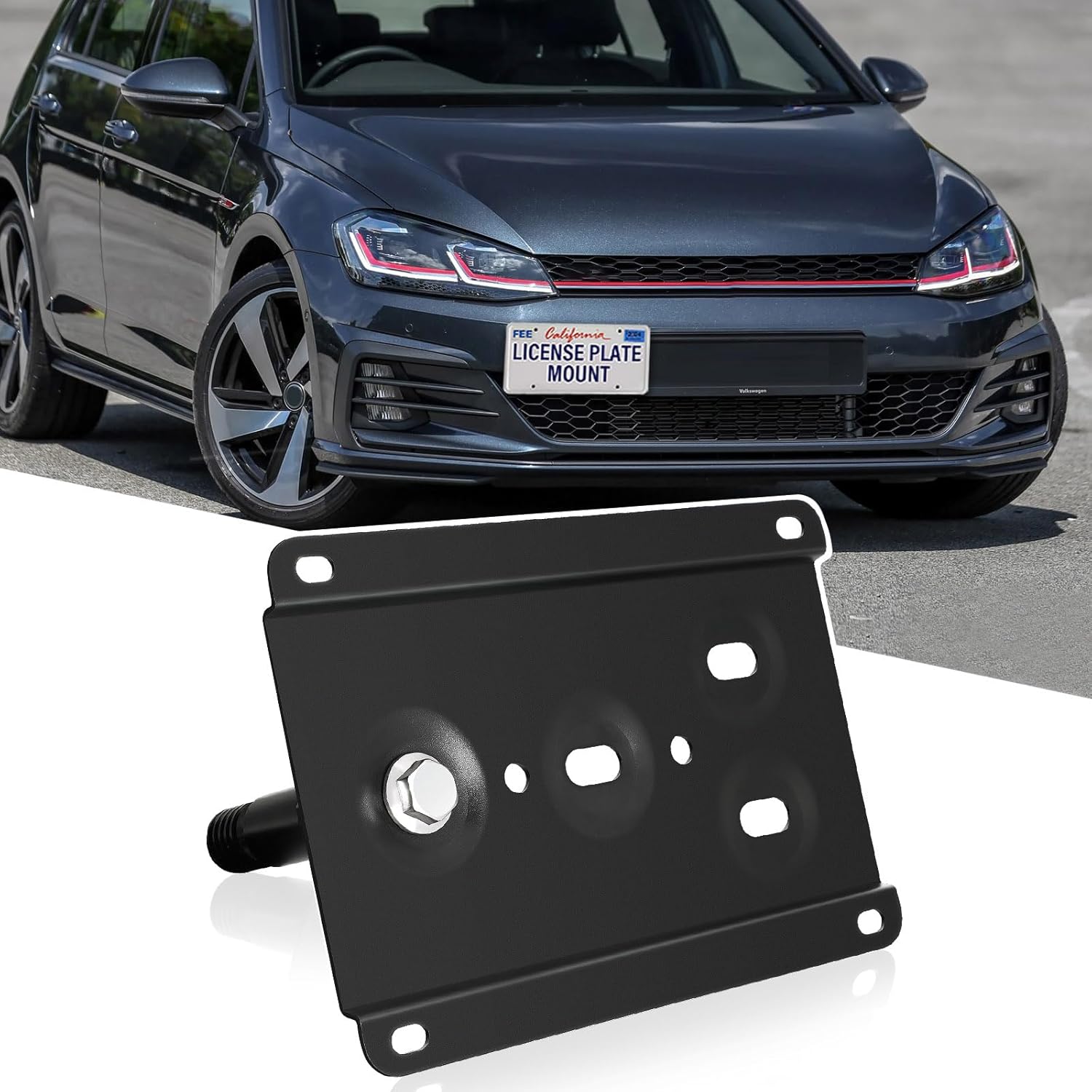 Front License Plate Bracket No Drill Car Front Bumper Tow Hook Mount Bracket Adapter Fits for Volkswagen 2015-2021 VW MK7 GTI Golf