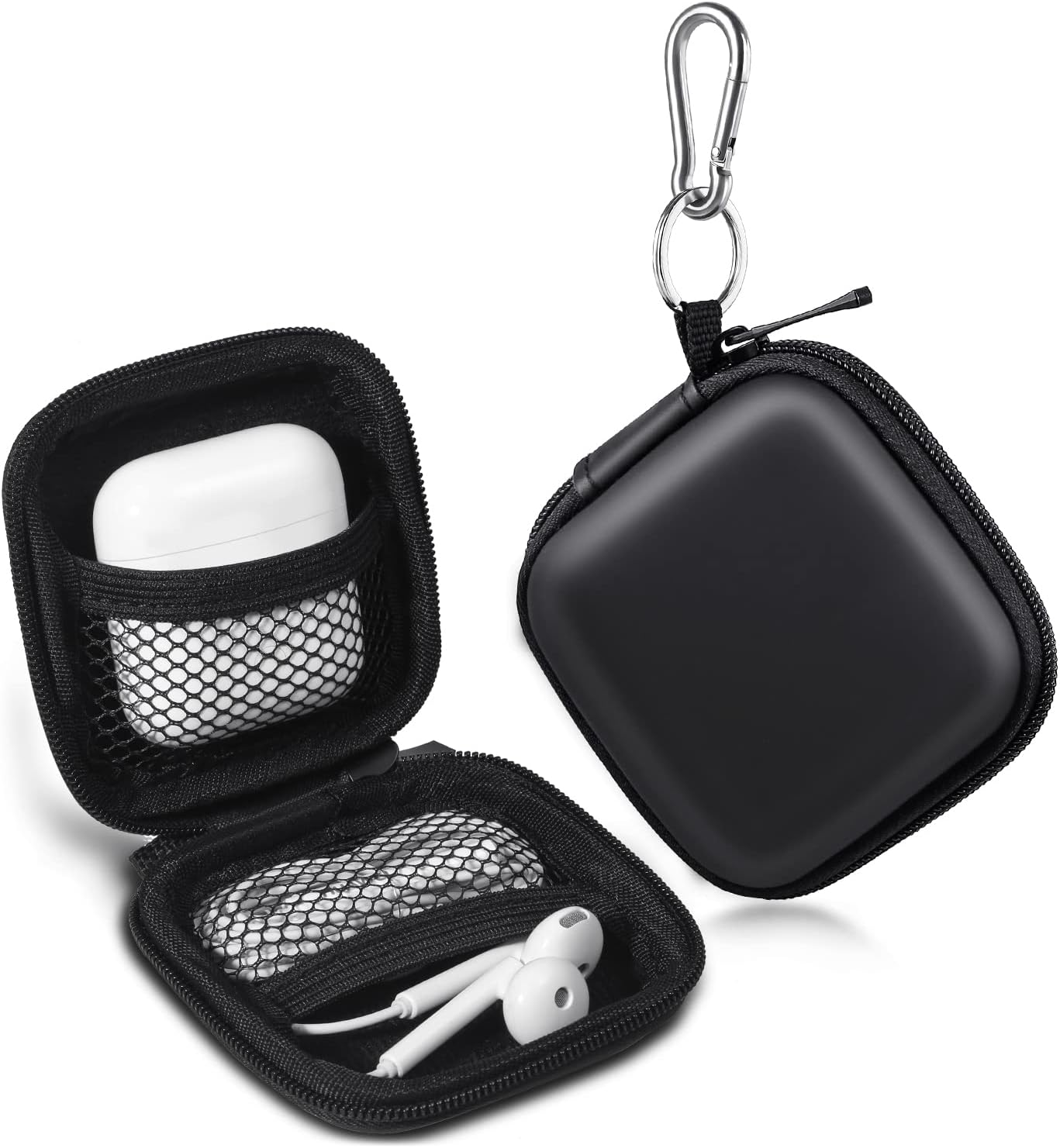 Earbud Case, Cridoz Earphone Case Headphone EVA Earbud Holder with Stainless Steel Carabiner Cell Phone Accessories Organizer Mini Earbud Pouch for Wireless Earbuds, Bluetooth Headset, SD Memory Card