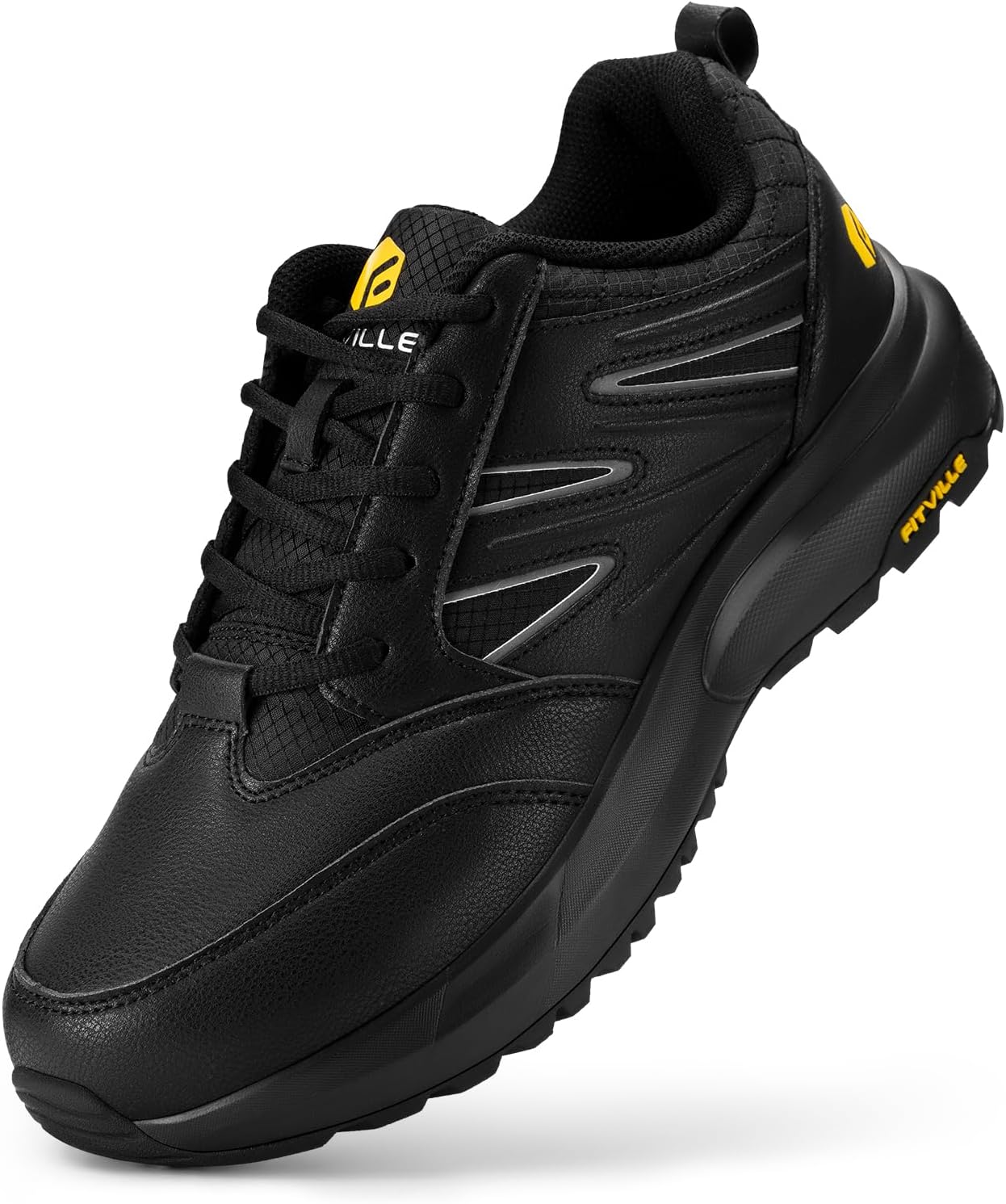 FitVille Mens Extra Wide Fit Hiking Shoes, Walking Trekking Trainers with Arch Support for Heel Pain Relief, Sturdy Core