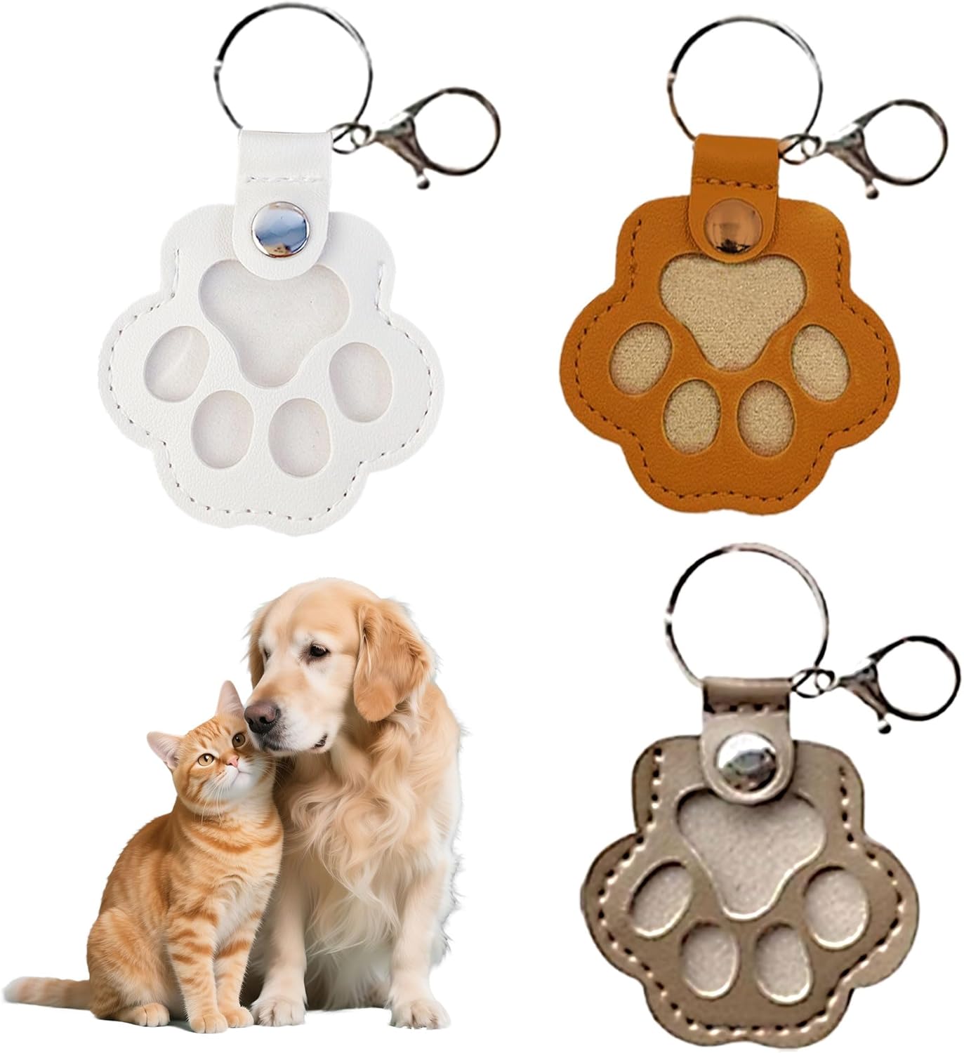 Leather Pet Memorial Keychain, Pet Memorial Gift & Pet Hair Keepsake, Dog Cat Paw Keepsake Keyring for Pet Lovers