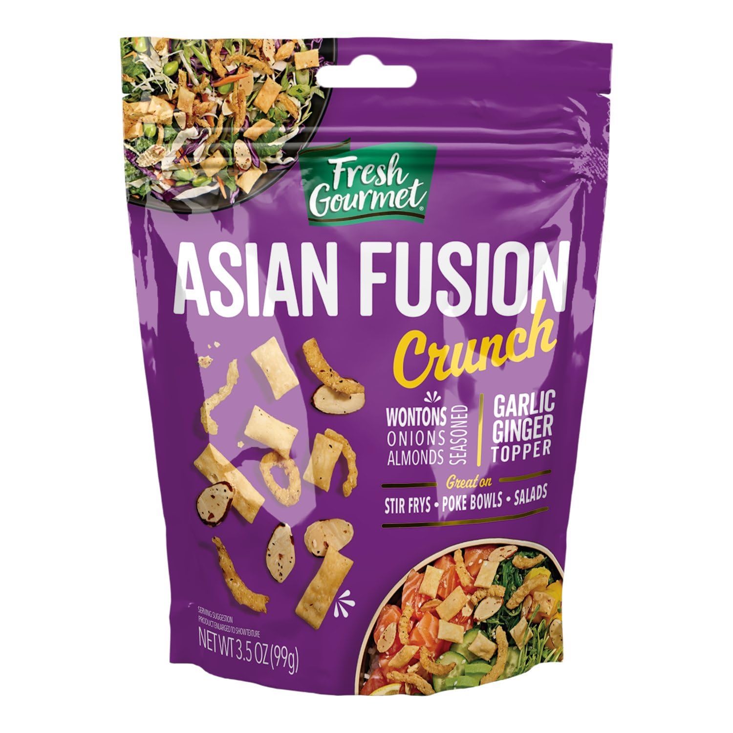 Fresh Gourmet Asian Fusion Crunch Garlic Ginger Topper,3.5oz Resealable Bag