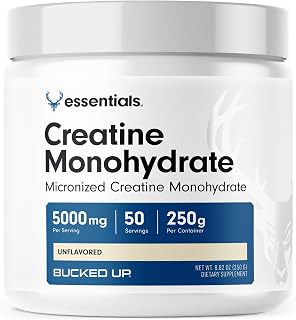Bucked Up Creatine Monohydrate 250 Grams Micronized Powder, Essentials (50 Servings)