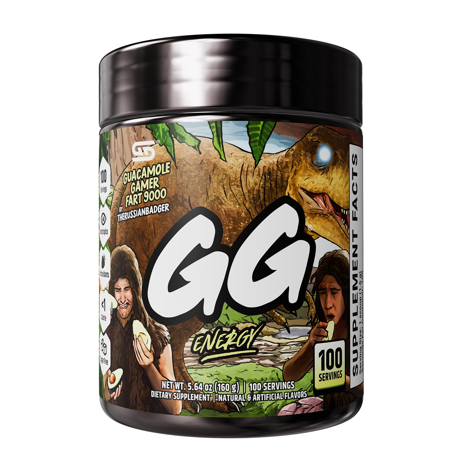 Gamer Supps GG Energy - Guacamole Gamer Fart 9000 by TheRussianBadger (100 Servings) - Keto Friendly Gaming Energy and Nootropic Blend, Sugar Free + Caffeine + Vitamins + Immune Support, Powder Drink