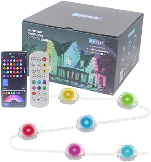 REXTiN Permanent Outdoor Lights 50ft: Smart RGB + IC Outdoor Lights with 54 Scene Modes - 36 LED Eaves Lights IP65 Waterproof for House Party Garden Daily - Work with Alexa Google Assistant (50FT)