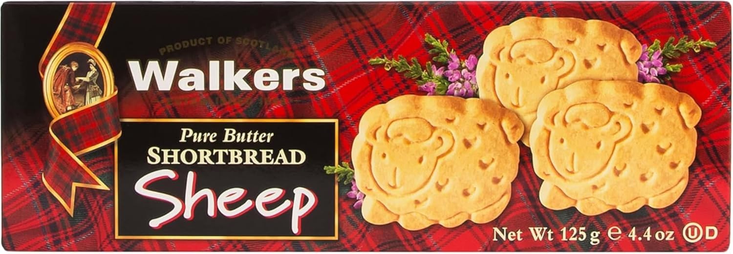 Walker's Shortbread Sheep Shapes – Traditional Scottish Shortbread Biscuits, Pure Butter Recipe – Multipack, Gift Box or Snack Pack – 125g (Pack of 4)