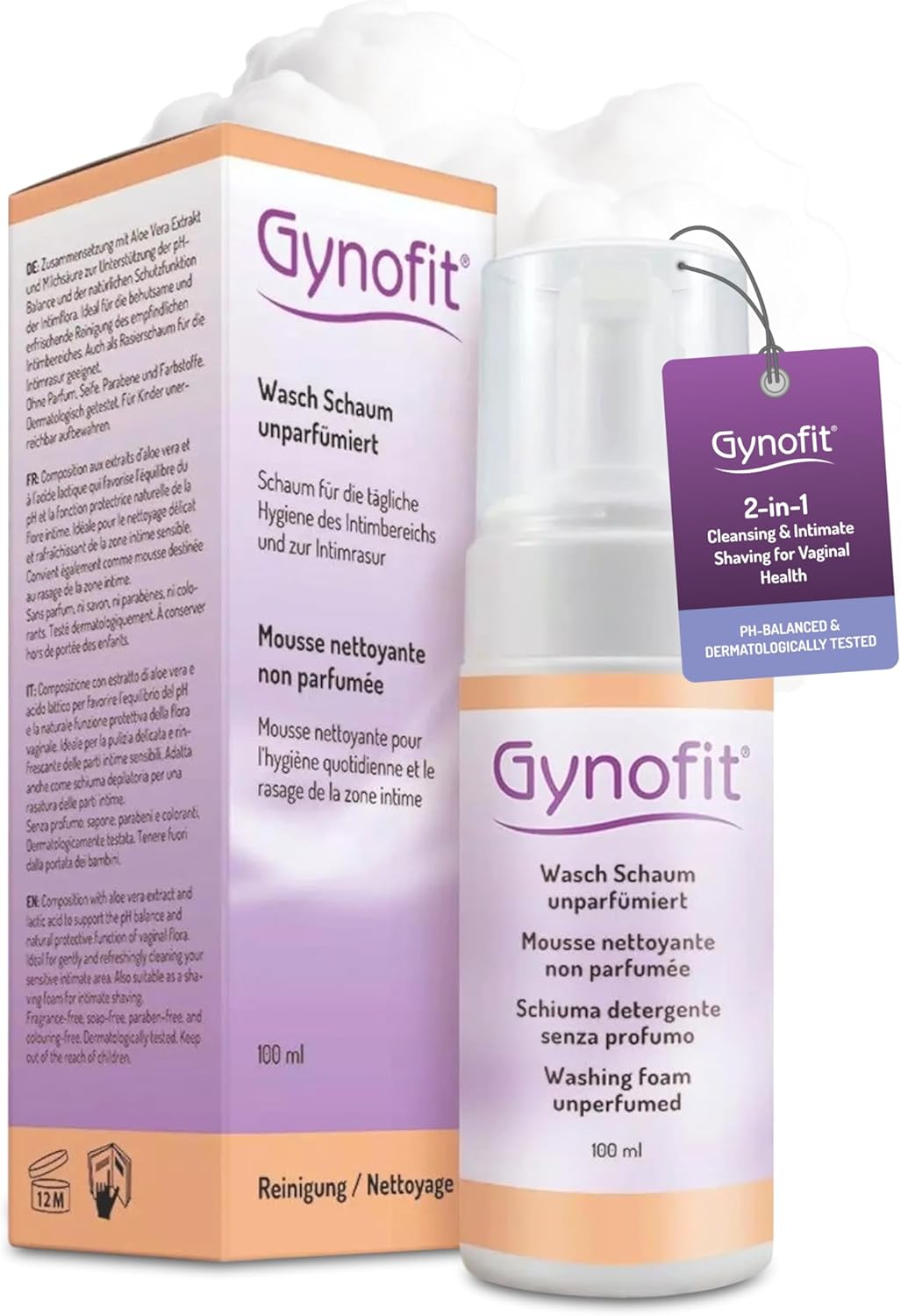 Wash Foam (unperfumed) – Cleaning & Intimate Shaving for Vaginal Health – Support Your pH Balance & Protective Function of Your Vaginal Flora – with lactic Acid & Aloe Vera (3.38 Fl Oz)