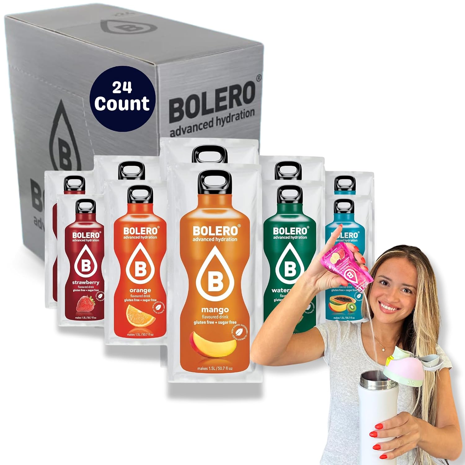Bolero Sugar Free Drink Mix Variety Fruit Flavors | Powdered Flavored Water Packets | 24 Large Sachet On The Go