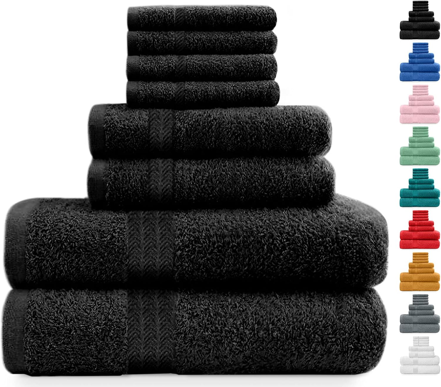 Midland Bedding 8 Piece Bale Towel Set, Cotton Towels Set - 4 Wash Cloths/Face Towels, 2 Bath Towels and 2 Hand Towels for Bathroom. 400 GSM Thread Count (Black)