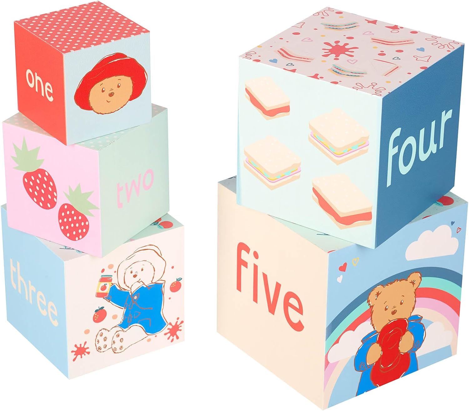 Orange Tree Toys Paddington Bear Stacking Cubes, Wooden Toys for 1 Year Olds, Toddler - Montesorri Stacking Toys, Nesting Boxes Balancing Building Blocks, Counting with Numbers 1-5, Paddington Gift