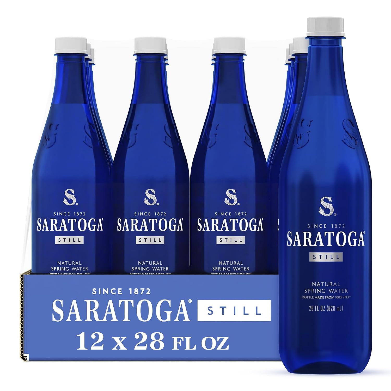 Saratoga Spring Water Bottles, 12 Pack – Still Bottled Water – Recycled PET Plastic Bottles – 28 Fl Oz