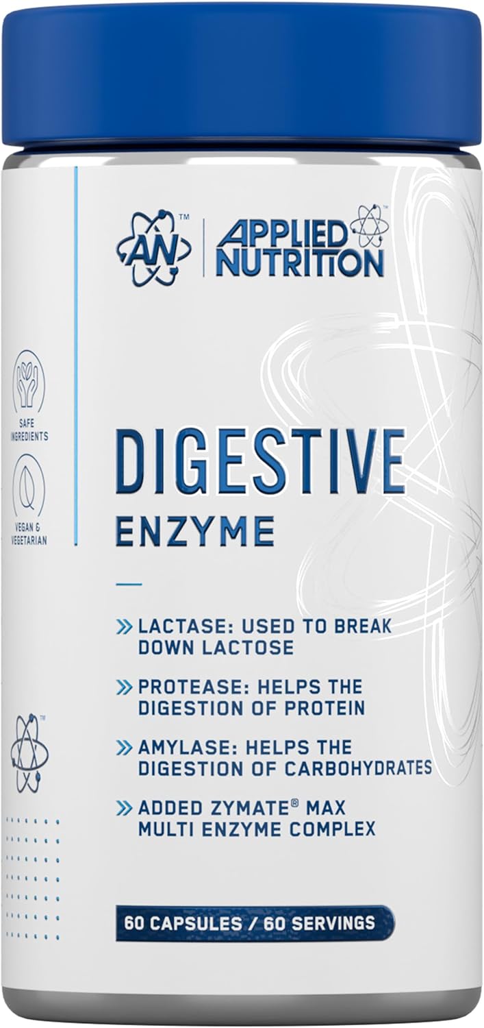 Applied Nutrition Digestive Enzyme - Vegan Digestive Enzymes Capsules, with Lactase, Protease, Amylase, Aids Digestion of Carbohydrates, Lactose, Proteins, Fats, for Flatulence Control (60 Servings)