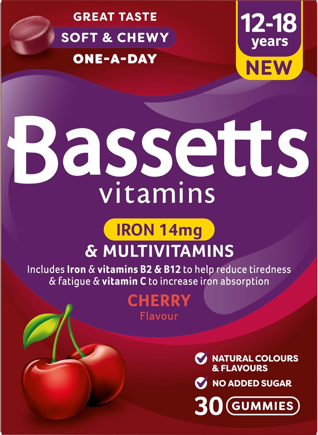 Bassetts Vitamins 12-18 Iron 14mg & Multivitamins Cherry Flavour 30 Gummies
