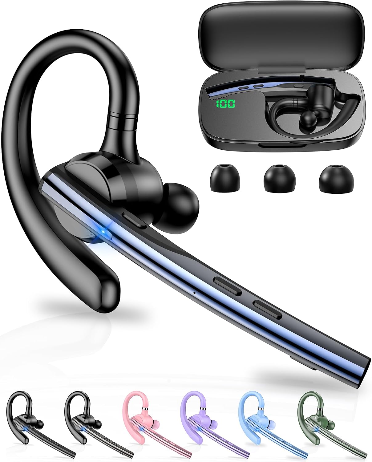 New Bee Bluetooth Headset V5.1 72H Talk Time Dual Mic with Mute Button for Business, Wireless Hand-Free Bluetooth Earpiece with 500mAh Charging Case for Cell Phone Calls Trucker Driver Laptop