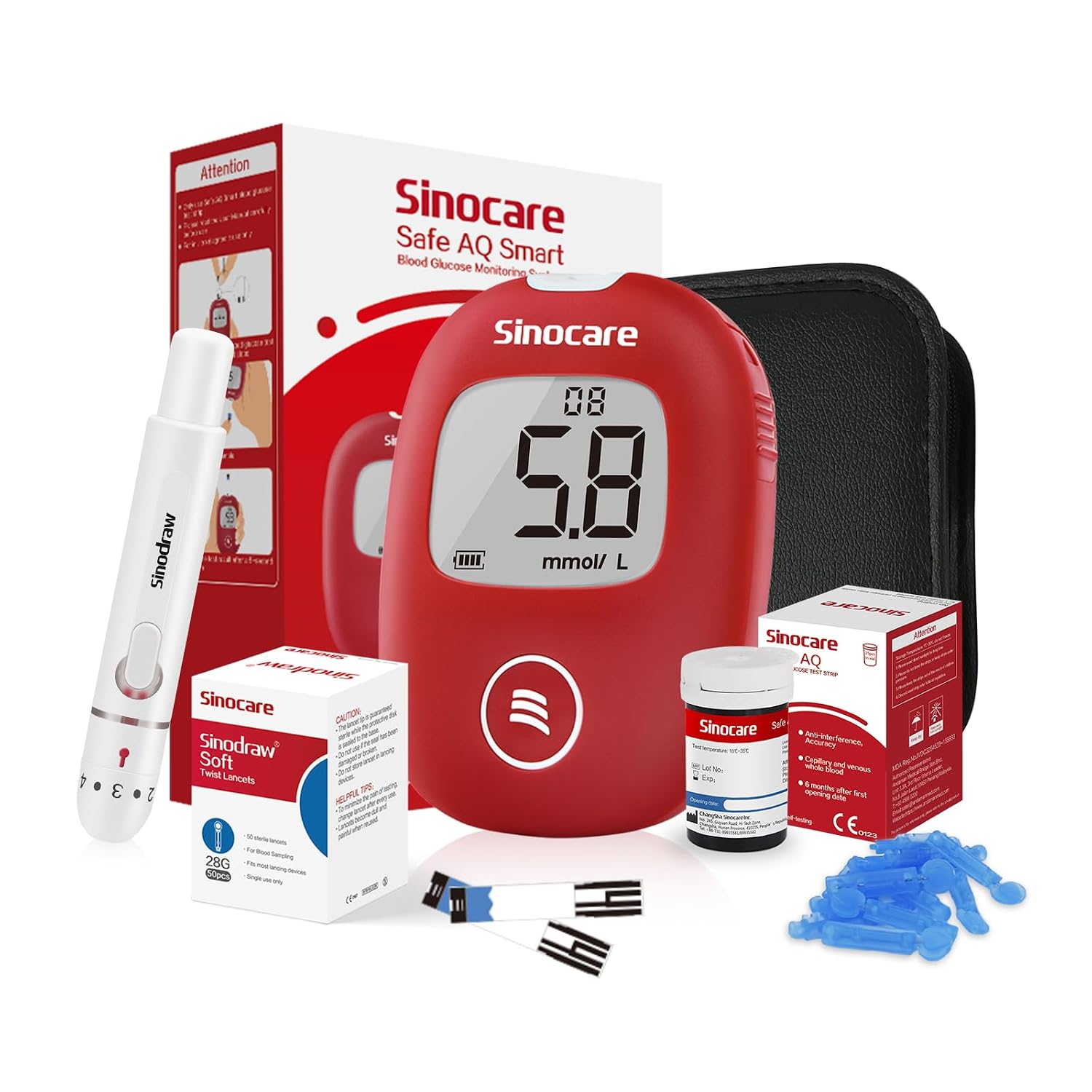 sinocare Safe AQ Smart Blood Sugar Monitor, with Test Strips x 25
