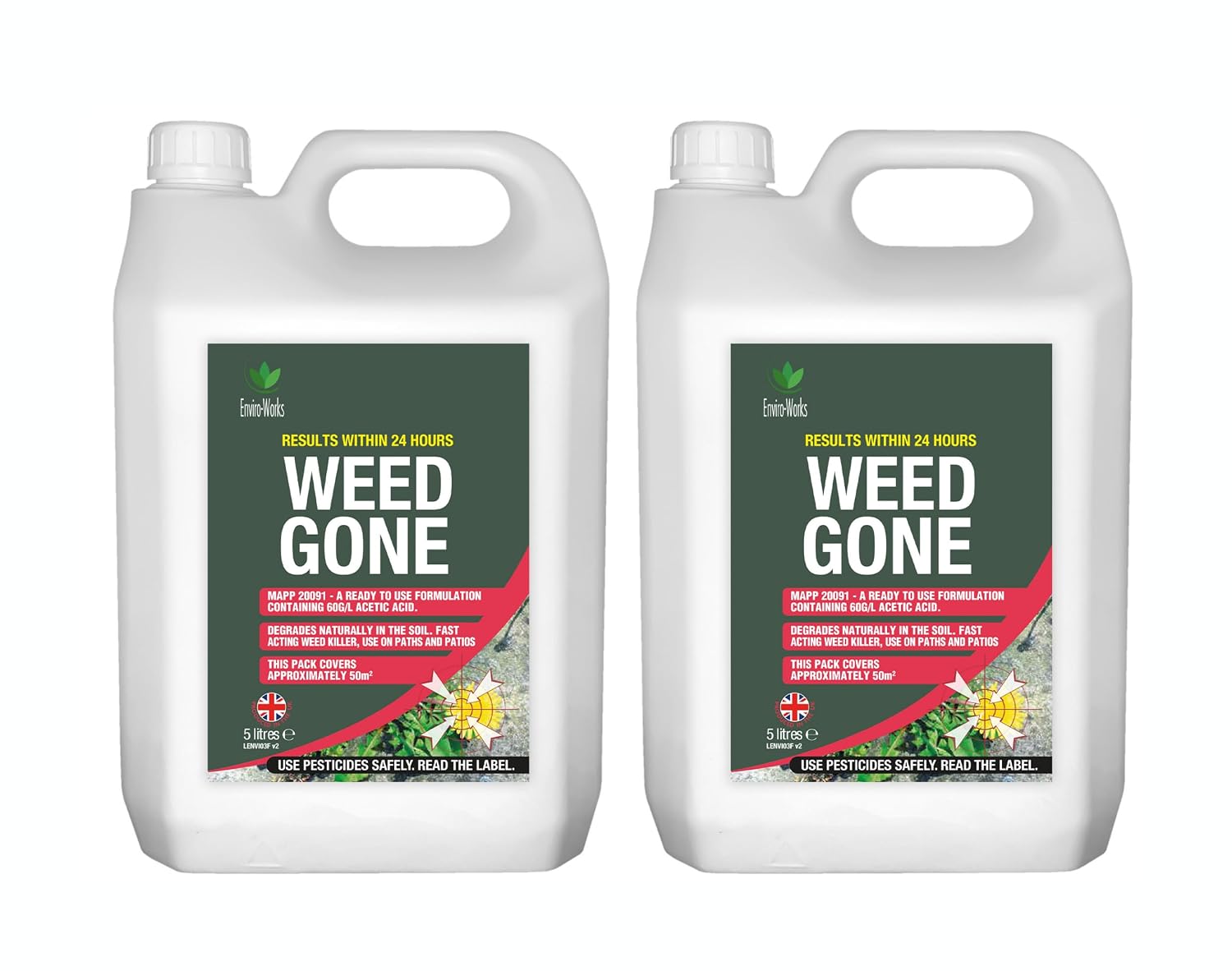Enviro Works Weed Gone 2 x 5L Fast Acting Weedkiller (Ready to use) See results within 24 hours