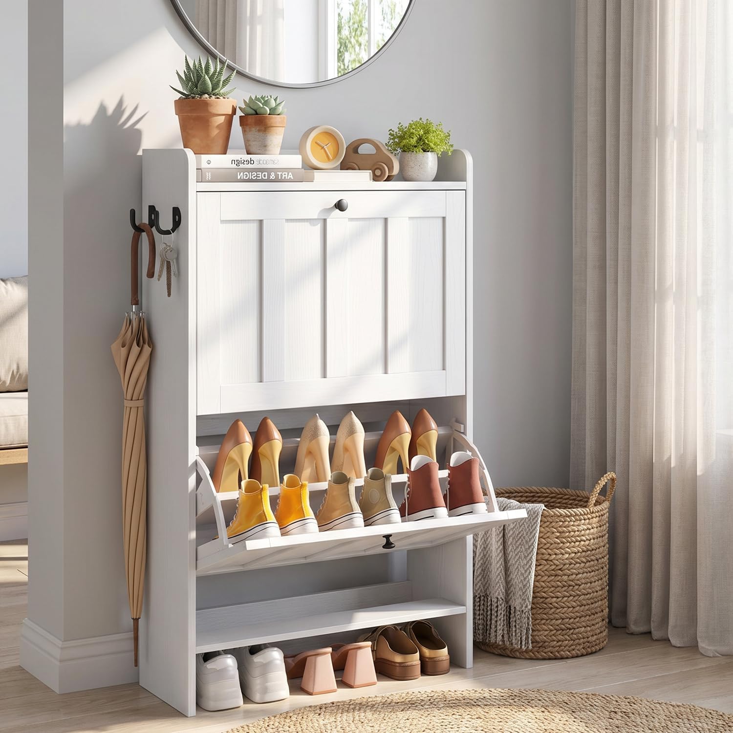 Gizoon Shoe Cabinet Storage for Entryway with 2 Flip Drawers, White