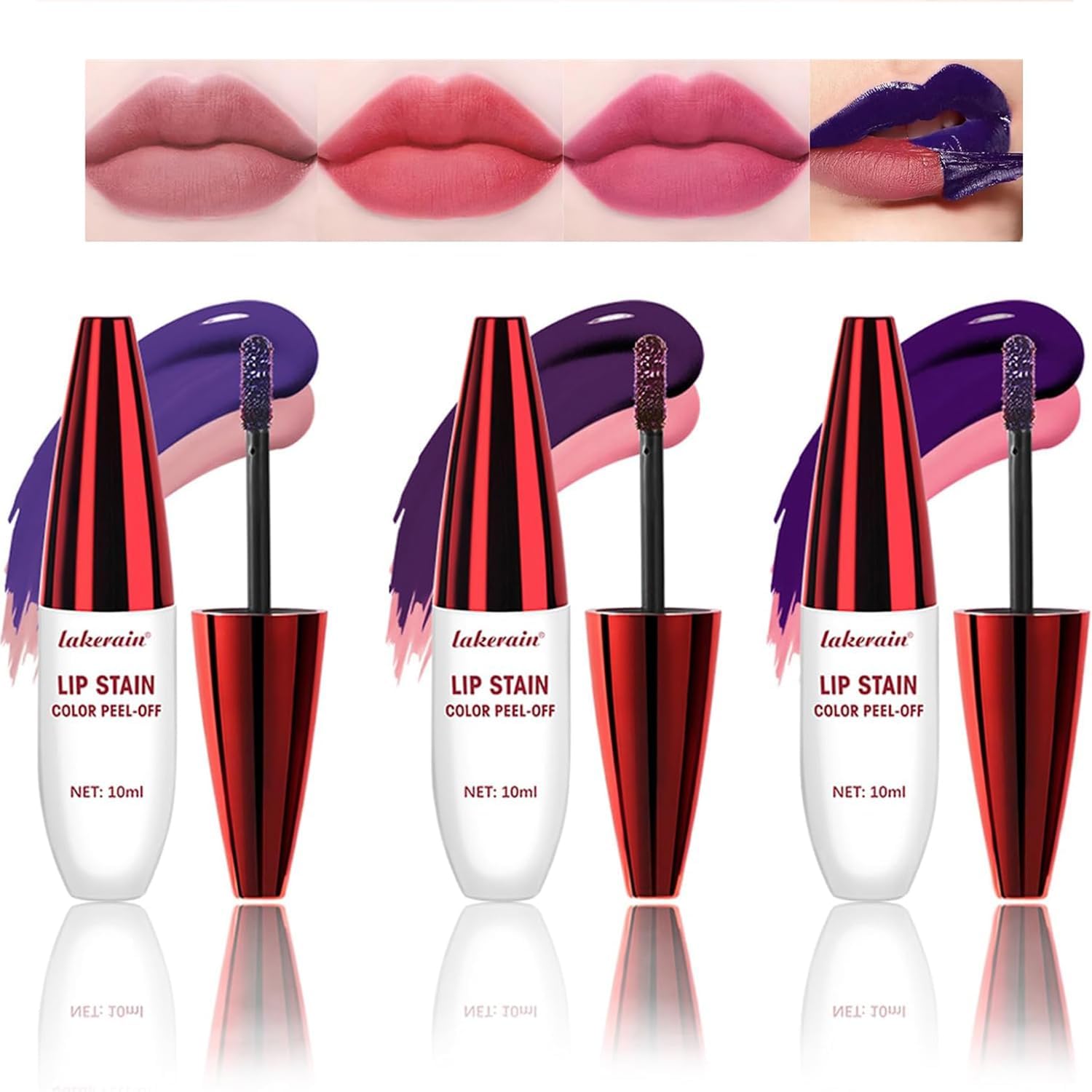 Dulele 3PCS Colour Peel Off Lip Liner Stain Set, Natural Instant Peel Off Lip Stain, Waterproof Lip Tint Stain Non-stick Cup Peel Off Lipstick Lip Makeup for Women (D)