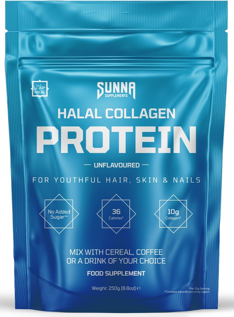 SUNNA SUPPLEMENTS - Halal Bovine Collagen Protein Powder for Hair Skin Nails and Joints - Type (I, III) Hydrolysed Premium Bovine Collagen Peptides for Women and Men | Gluten Free | Unflavoured