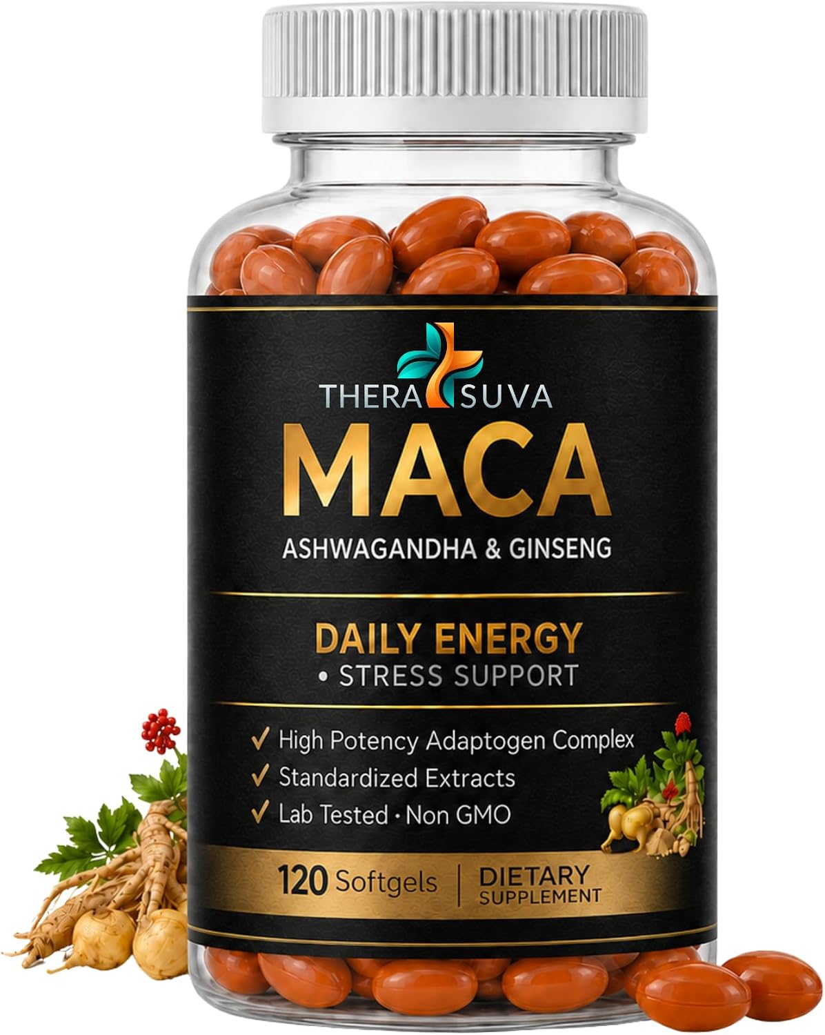 3 in 1 Ashwagandha + Maca Root + Panax Ginseng Supplement, 120 Count