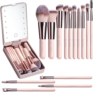 BS-MALL Travel Makeup Brush Set Foundation Powder Concealers Eye Shadows Makeup Set with LED light Mirror 14 Pcs Mini Makeup Brushes (APINK)