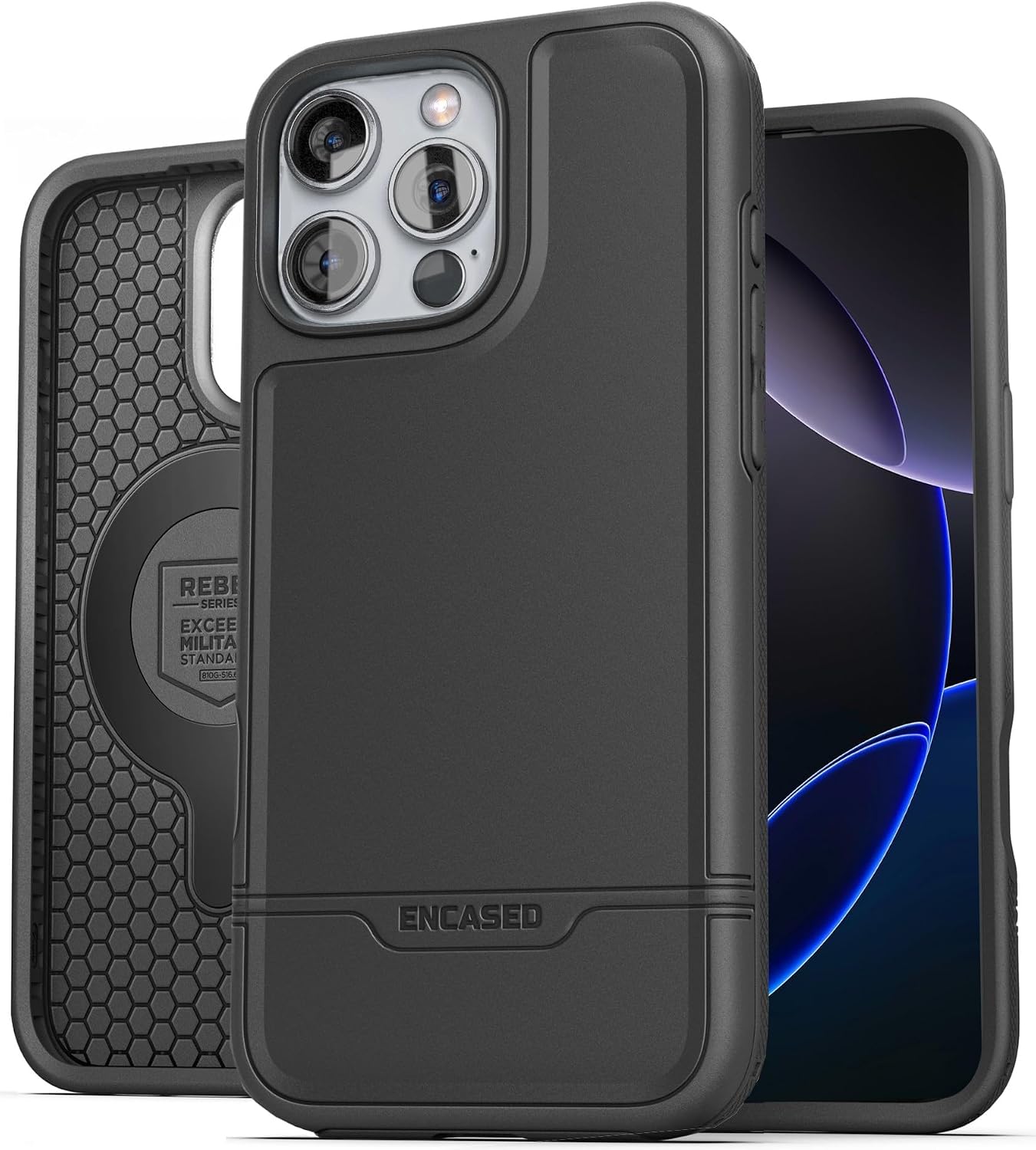 ENCASED Rebel Designed for iPhone 16 Pro Rugged Case (MagSafe Compatible) Protective Heavy Duty Magnetic Phone Cover (Black)