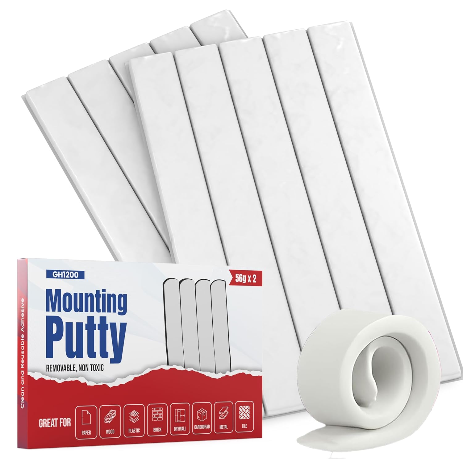 GH1200 Sticky Tack Putty - Poster Putty for Walls no Damage with Strong Adhesive to Hang Pictures, Posters & Decorations Reusable & Removable Mounting Putty (56g x 2 PCs)