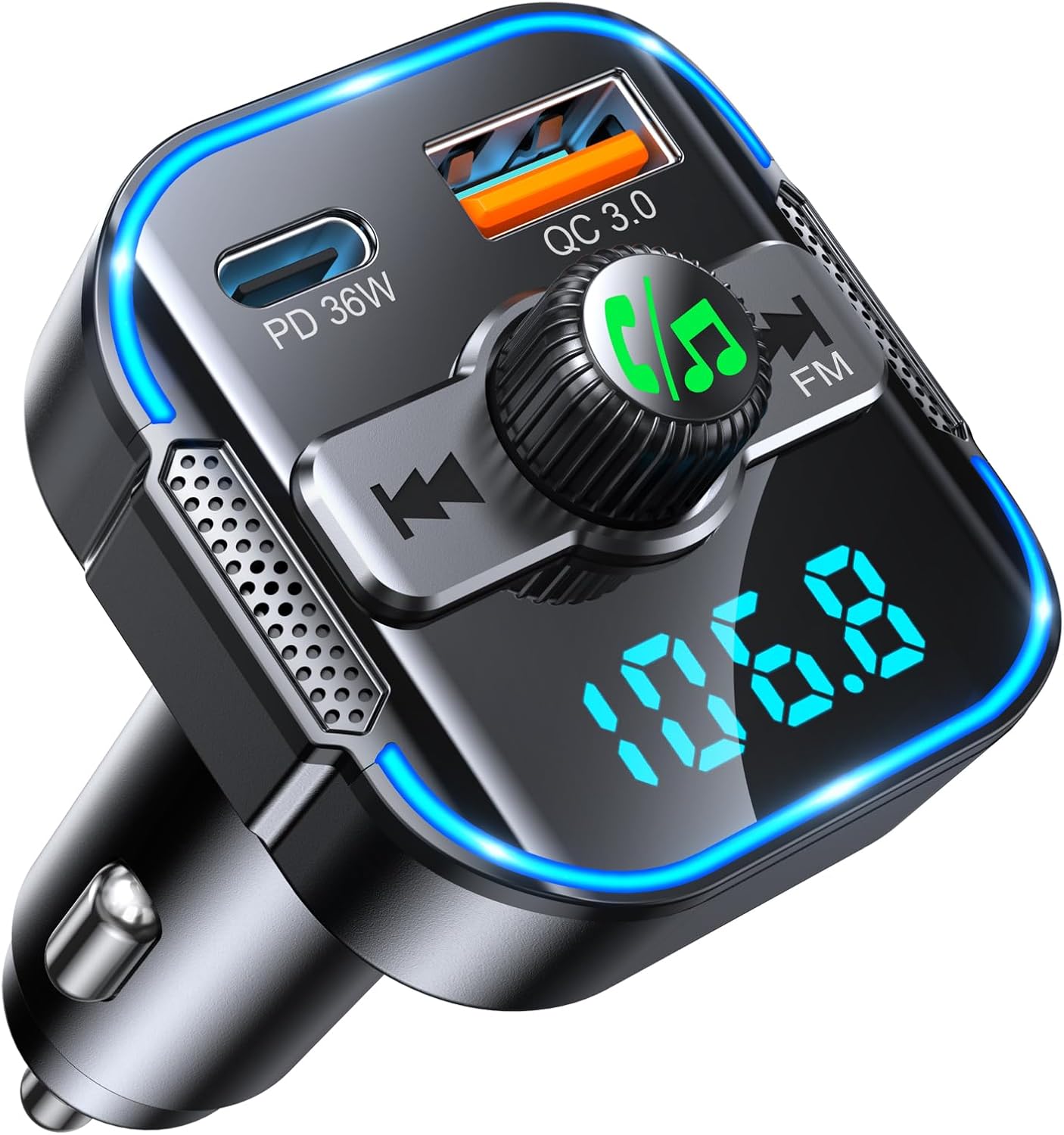 Glangeh 2025 Newest Bluetooth 5.3 Car Adapter【PD 36W+QC3.0 18W】, 2-in-1 Bluetooth FM Transmitter 【Dual Stronger Mics】& Fast Car Charger, Wireless Car Radio Input Adapter Hands-Free Kit, Siri Assistant
