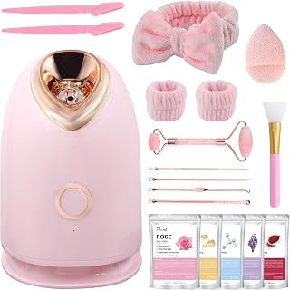 Facial Steamer Spa Kit with 17 Skin Care Tools, Nano Ionic Face Steamer for Deep Cleaning Unclogs Pores, Warm Mist Humidifier Steamer for Face Home Sauna SPA, Self Care Gifts for Women