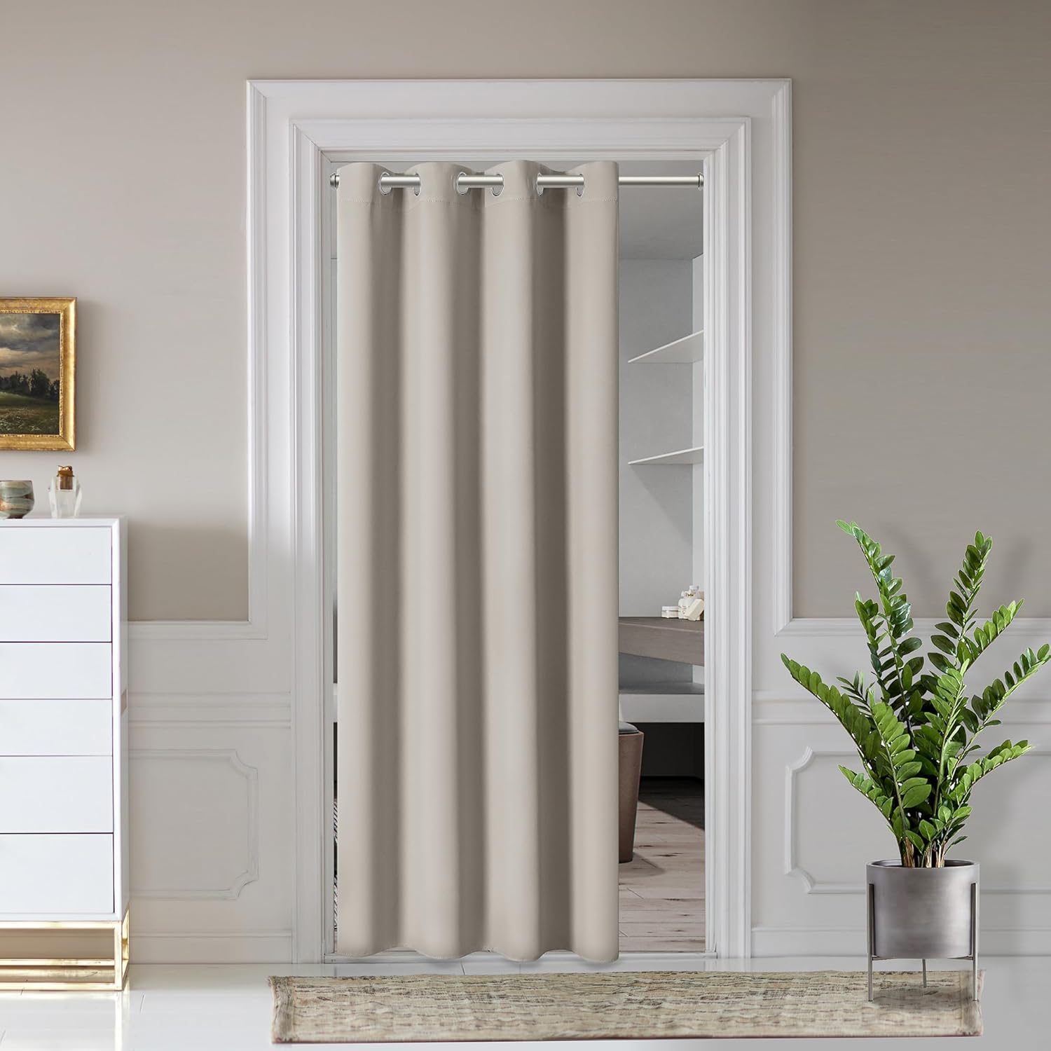 AOSKY Door Curtains for Doorway Privacy, Beige Grommet Closet Curtains for Bedroom, Door Window Curtain, Light Blocking Thermal Insulation Drapes for Living Room Set of 1 Panels, 52" W x 80" L