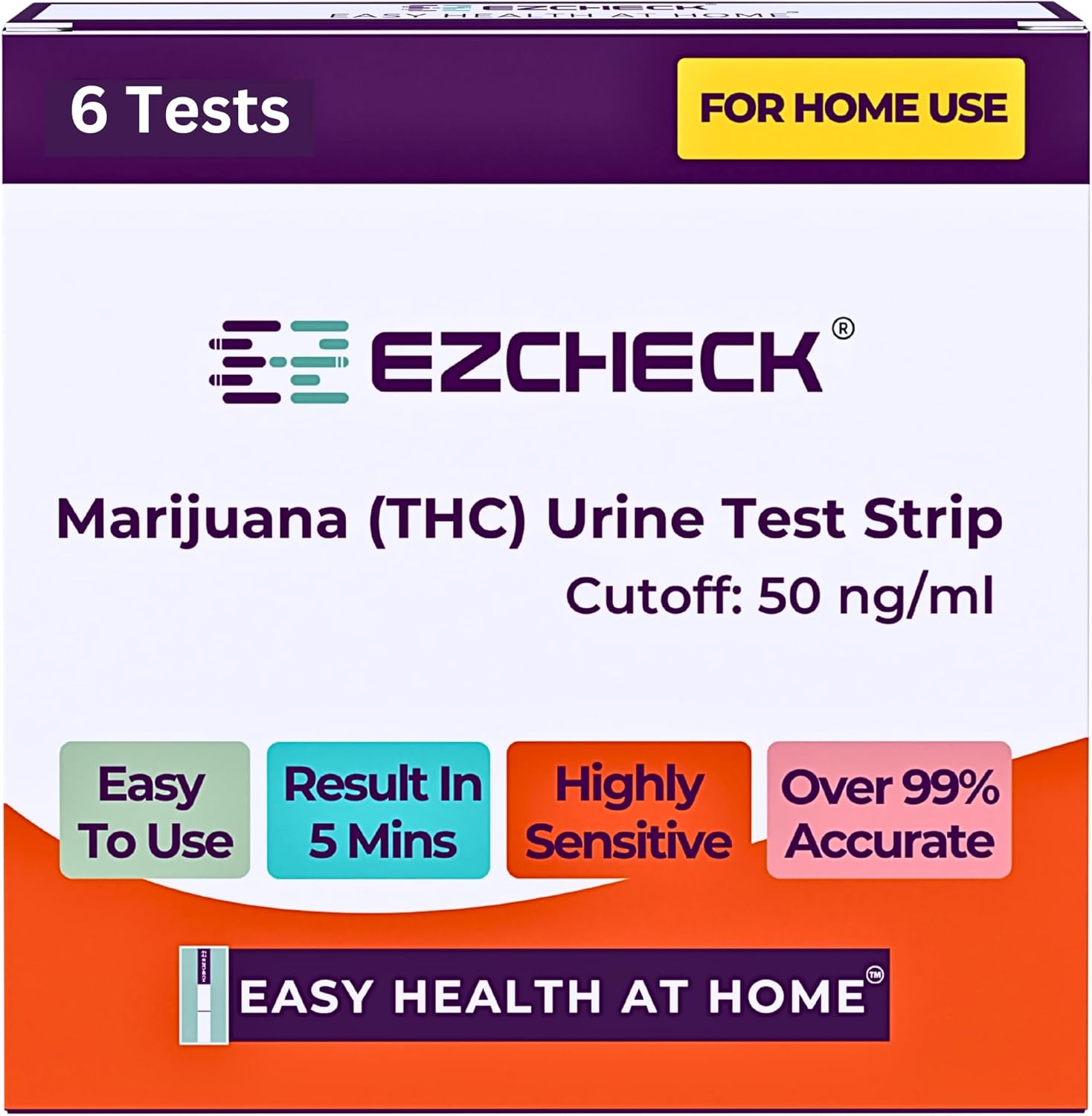 [6 Tests] EZCHECK® Highly Sensitive at Home Marijuana Drug Test Strip, THC Urine Drug Test, Easy Home Drug Test, 50 ng/ml - Fast Result in 5 mins - FSA/HSA Eligible