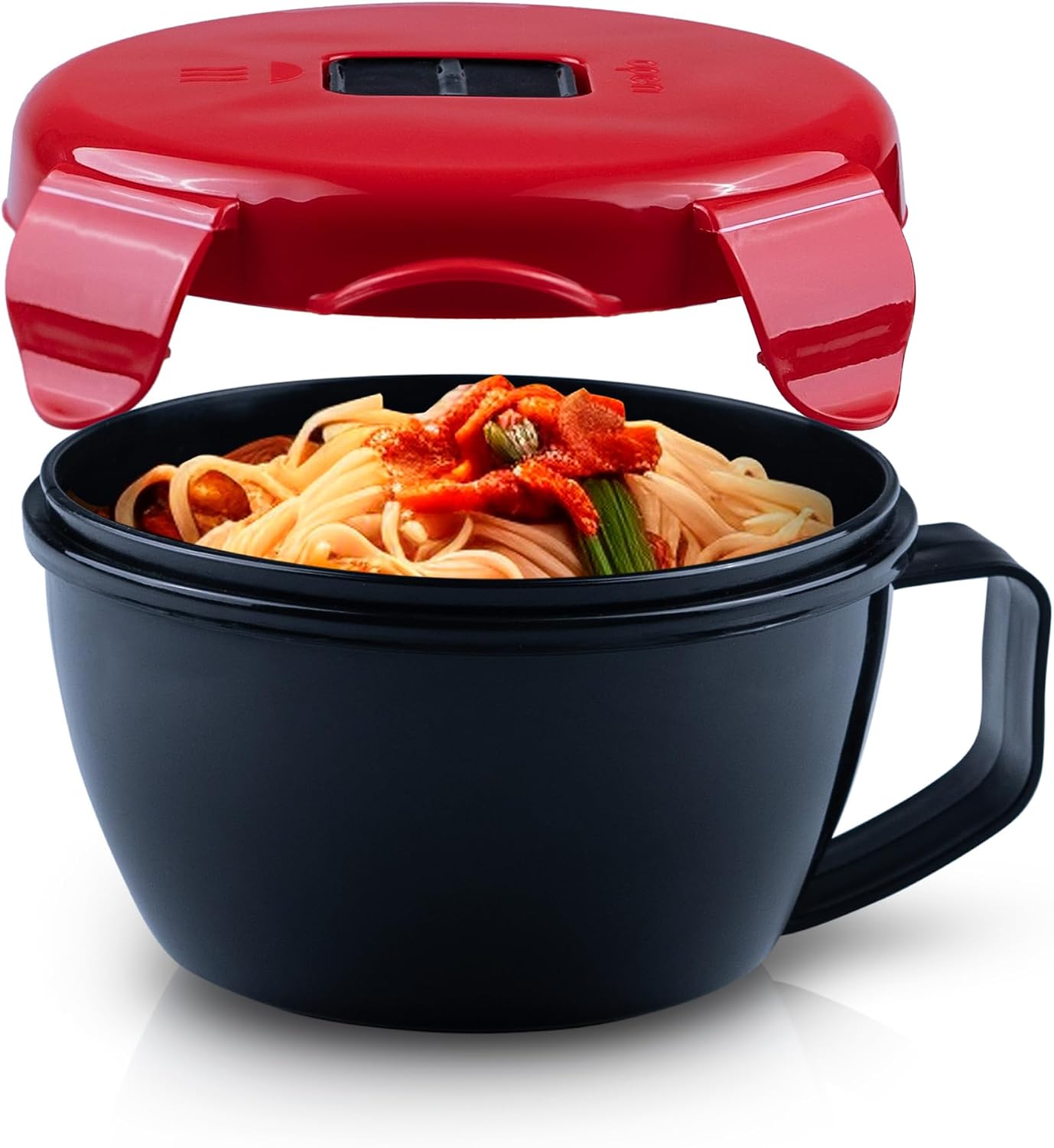 MATICAN Microwave Soup Bowl with Lid, Soup Mug with Lid, Microwave Containers for Ramen Noodles, Soup, Beverages, 31.11 Ounces, Red, Black