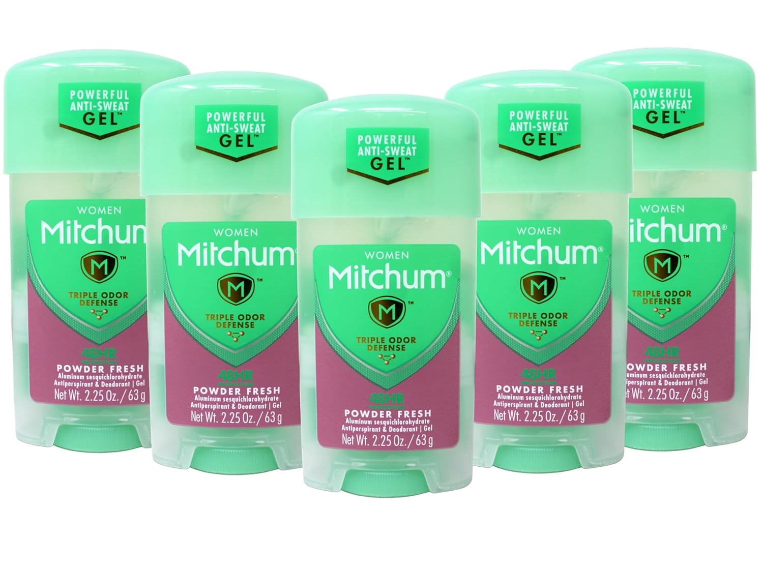 Mitchum Gel Anti-Perspirant Deodorant, Triple Odor Defense for Women, Powder Fresh, 2.25 Oz - 5 Pack