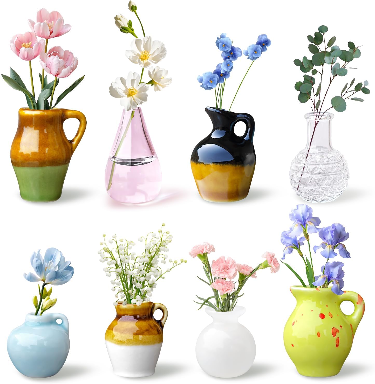8 PCS Mini Vase Magnets, 3D Ceramic Flower Vase Fridge Magnets Cute Tiny Plant Vases for Refrigerator Accessories Kitchen Locker Office Decoration