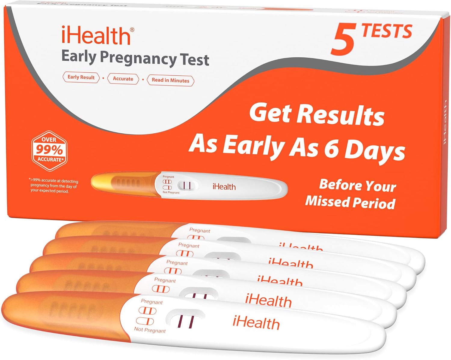 iHealth Early Detection Pregnancy Tests, Home Pregnancy hCG Test, 5 Count