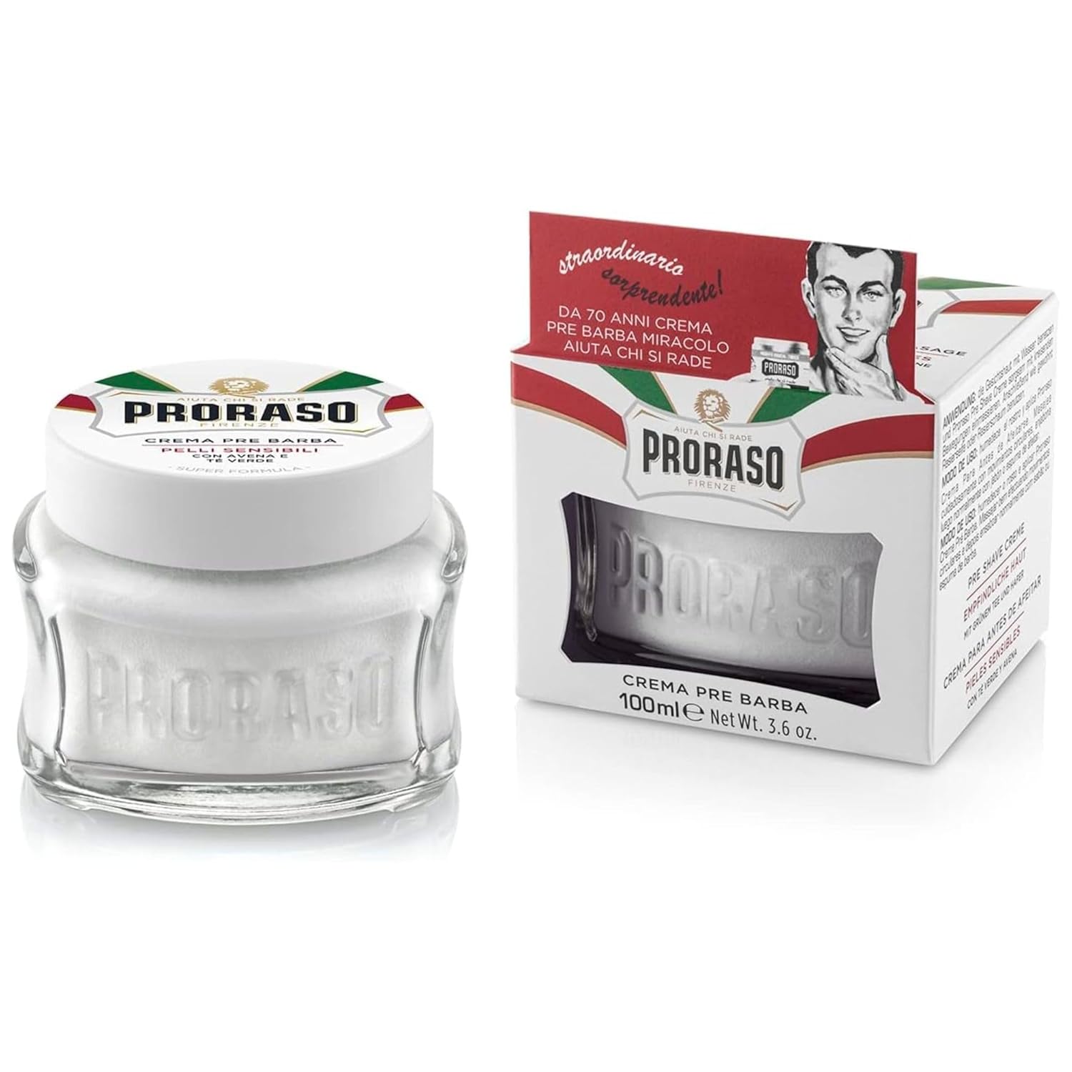 Proraso Pre-Shave Conditioning Cream for Men, Sensitive Skin Formula with Oatmeal and Green Tea, 3.6 Ounce (Pack of 1)