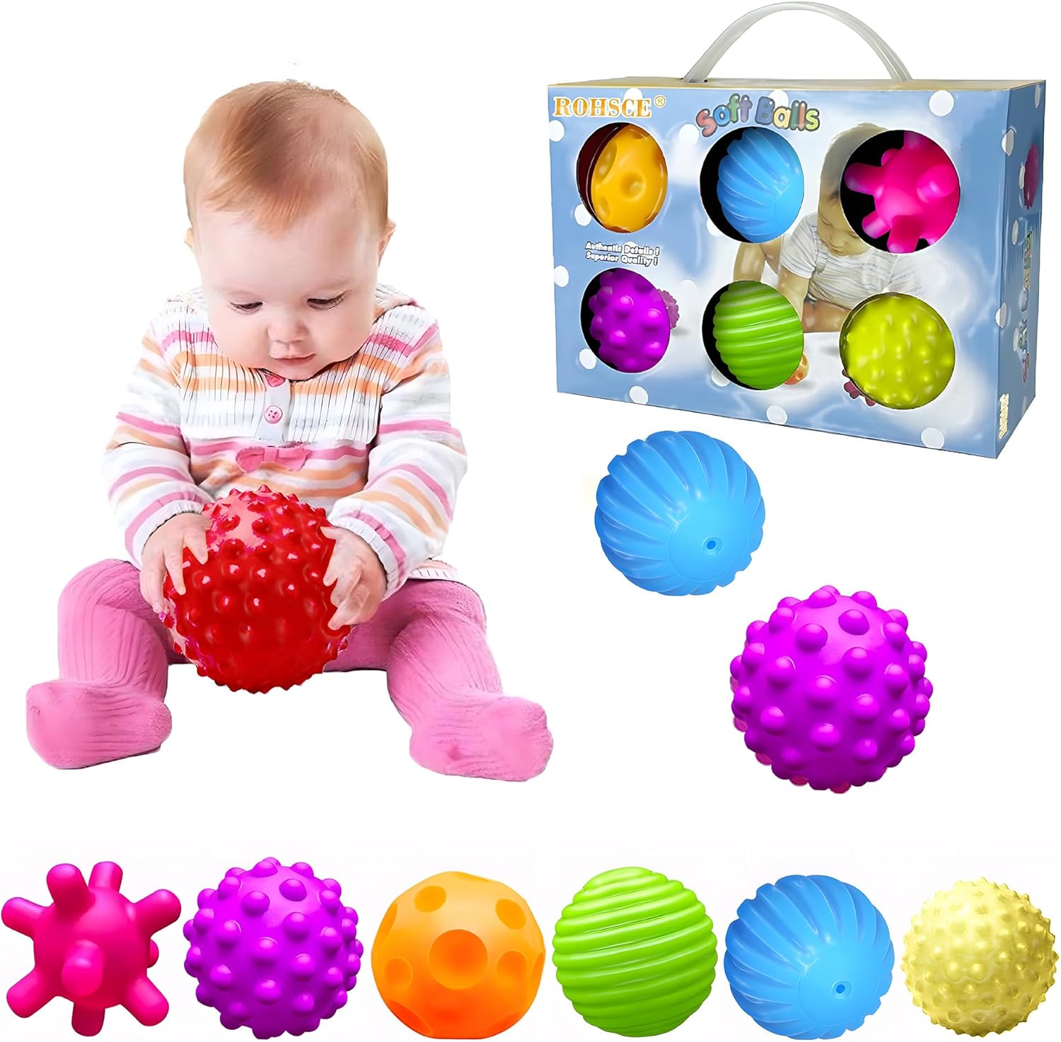 VintageⅢ6pcs Baby Textured Multi Ball Set Infant Sensory balls Massage Soft ball